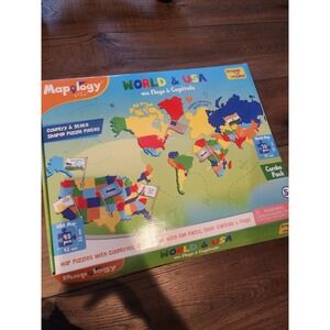 Mapology World and USA Map Puzzles with Flags and Capitals Combo Pack